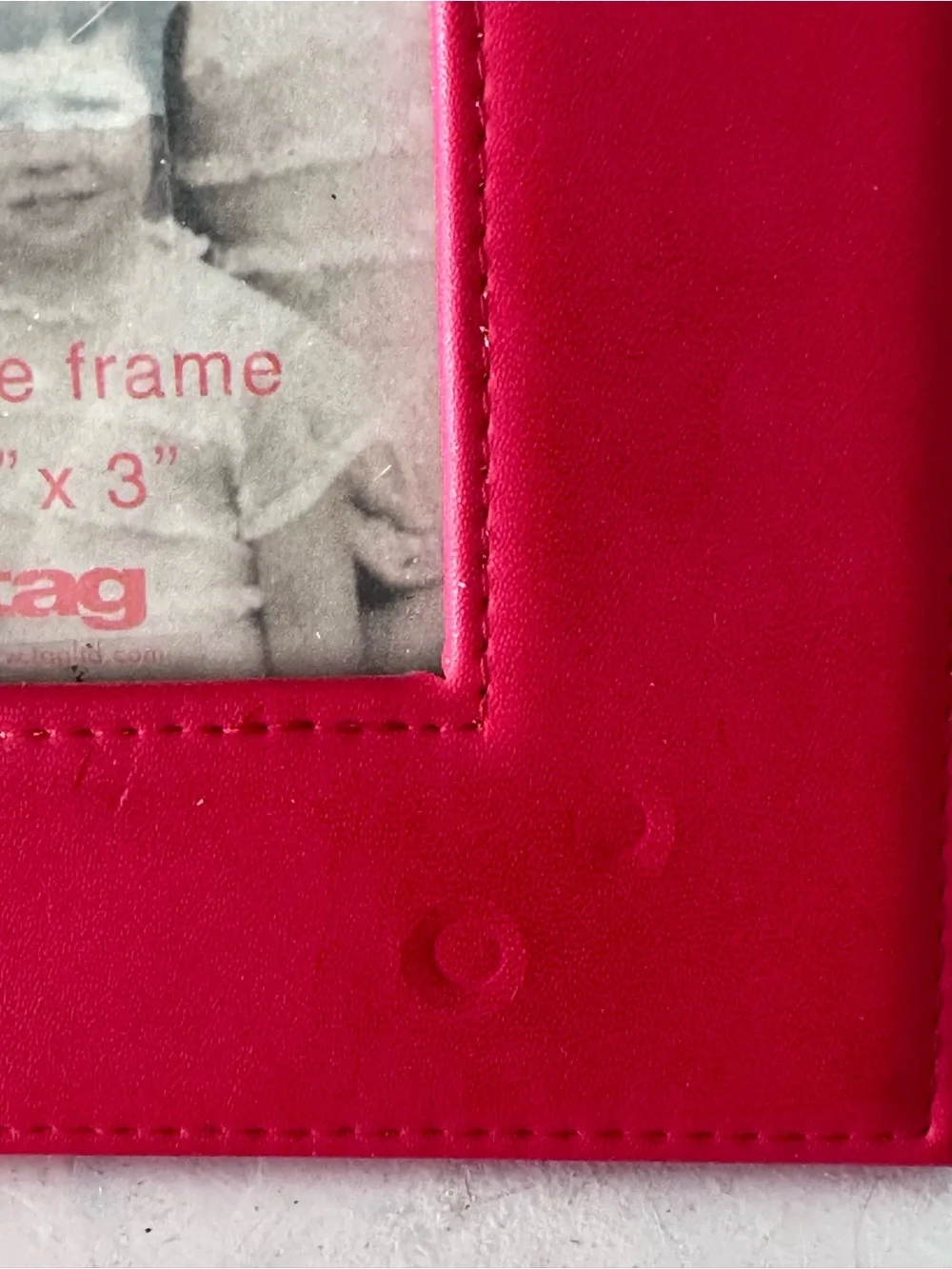 TAG Red Faux Leather Picture Frame For 3X3 White Stitching